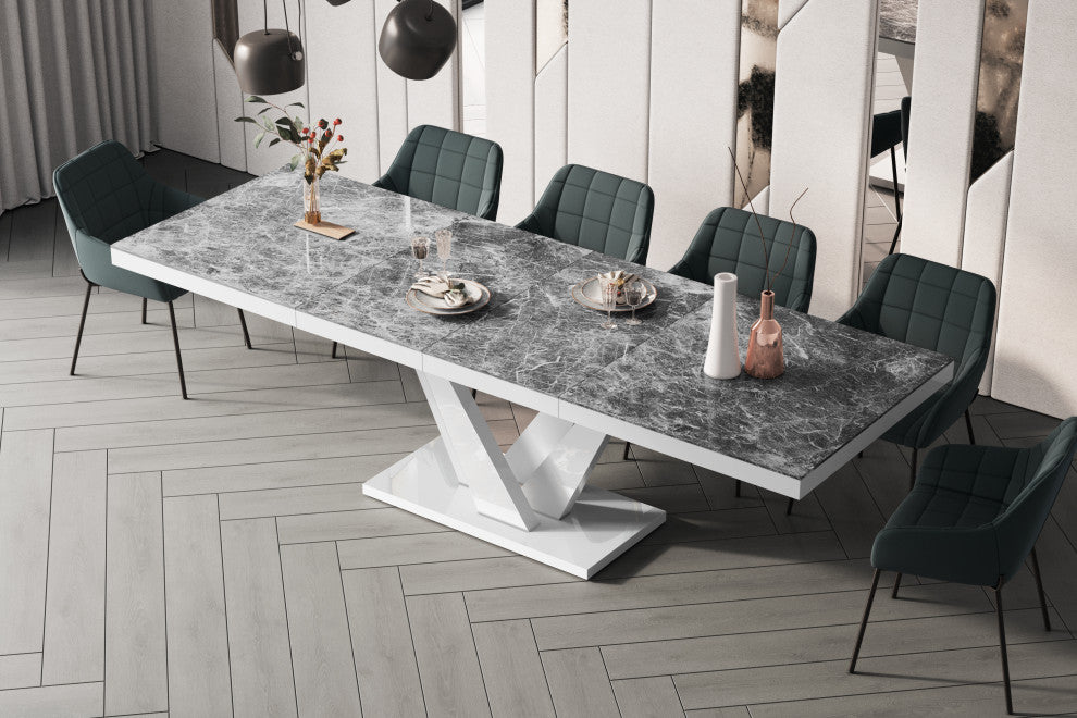 CHARA Extendable Dining Table, Dark Venatino/White