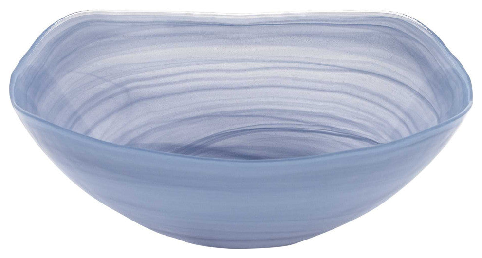 10" Hand Crafted Sky Blue Glass Squarish Salad or Serving Bowl