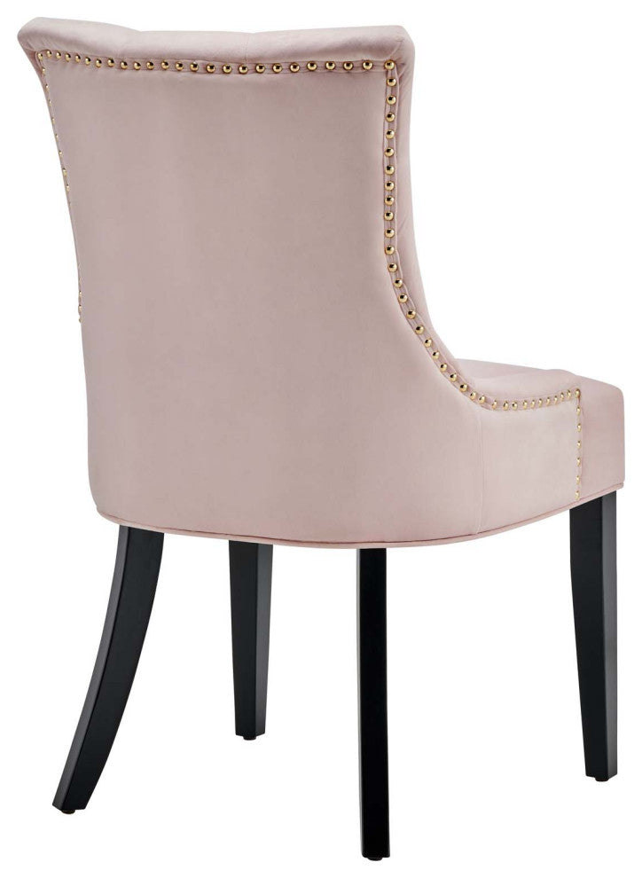 Tufted Side Dining Chair, Set of 2, Velvet, Wood, Pink, Cafe Bistro Restaurant