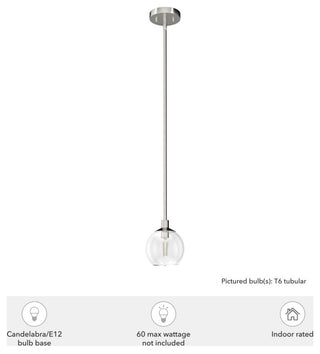 Xidane Brushed Nickel, Clear Glass 1-Light Mini Pendant
