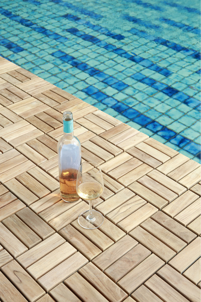Nordic Teak Interlocking Natural Backyard, Patio, Balcony Outdoor Tiles, 10sq ft