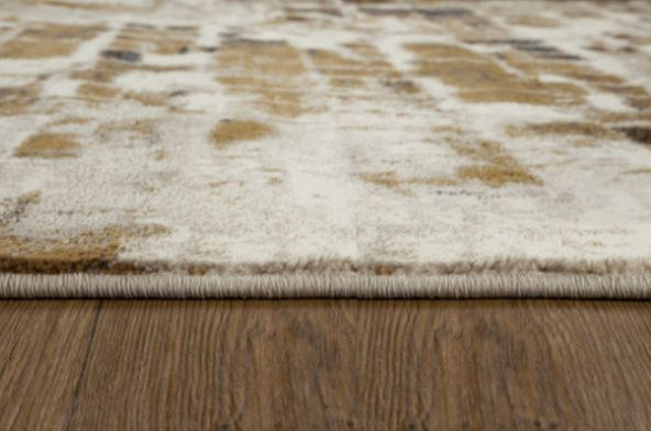 3"x5" Brown Beige Abstract Tiles Distressed Area Rug