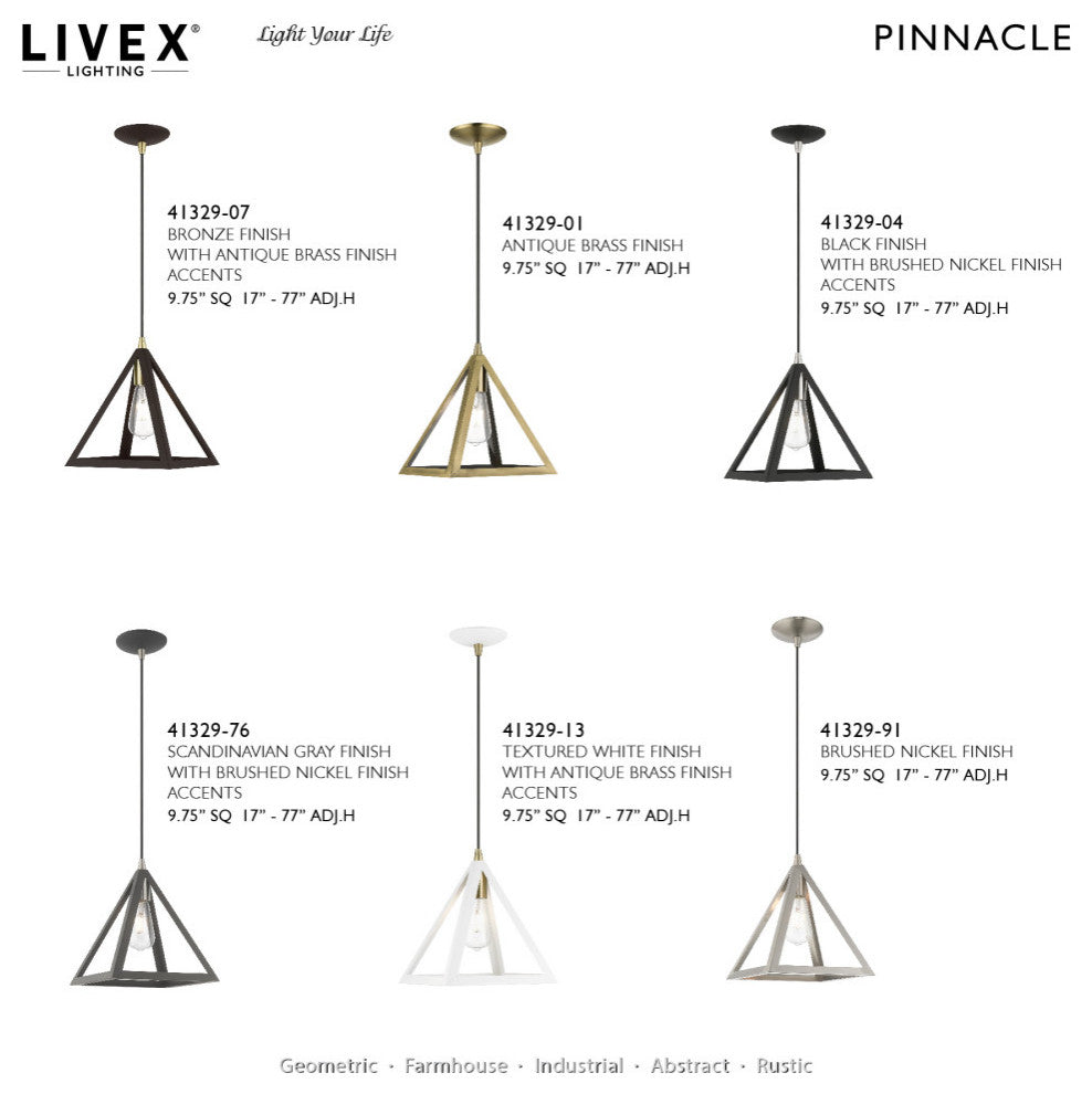 Pinnacle 1 Light Textured White With Antique Brass Accents Pendant