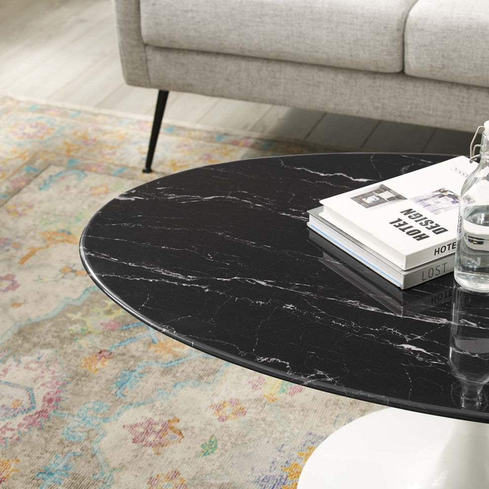 Lippa 42" Oval Artificial Marble Coffee Table White Black