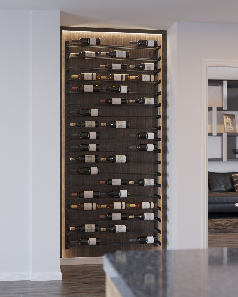 Evolution Wine Wall 5 Modern Wall Mounted Metal Wine Rack, Matte Black, 41" Wide, Single Bottle Depth