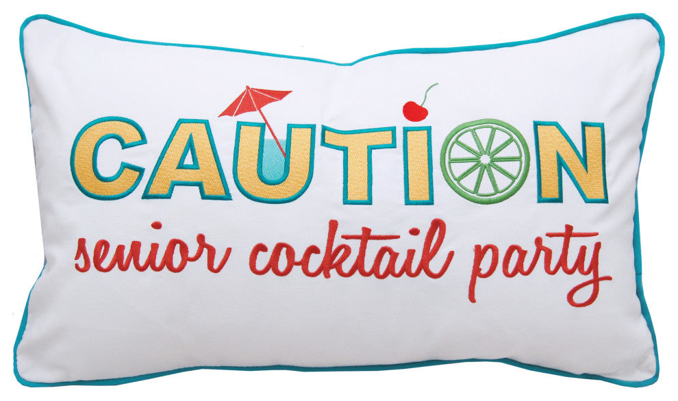 Caution Senior Cocktail Party Indoor/Outdoor Lumbar Pillow