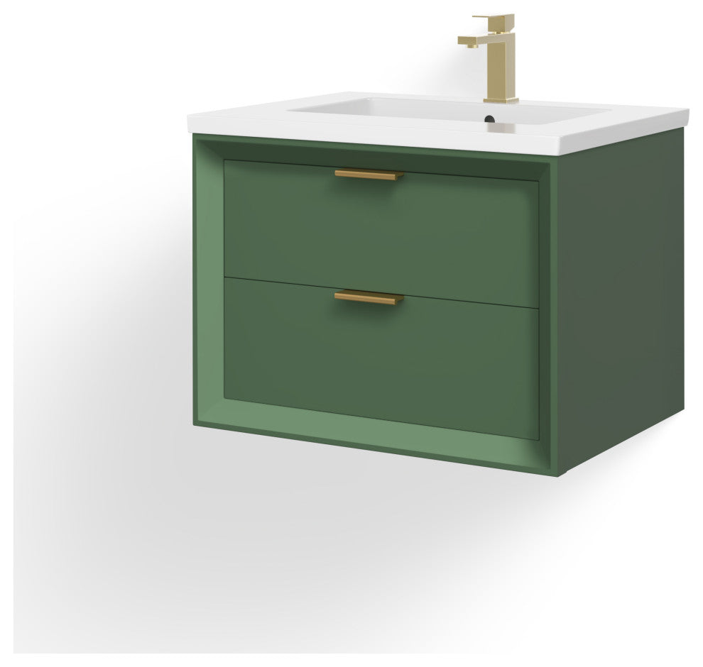 The Sala Bathroom Vanity, Green, 24", Single Sink, Wall Mount