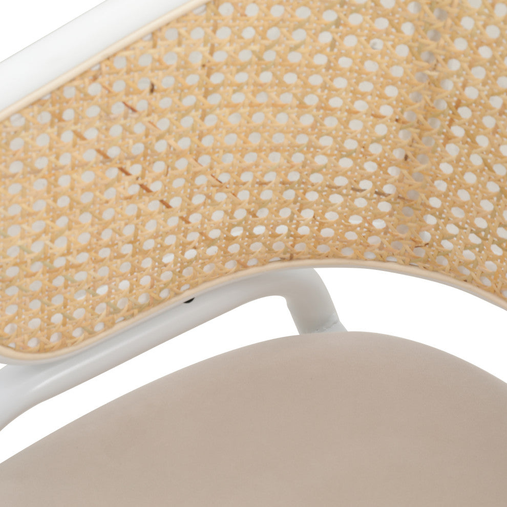 LeisureMod Ervilla Dining Armchair With White Steel Base, Beige