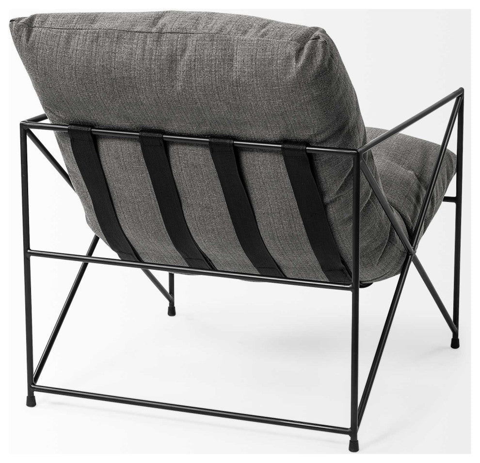 HomeRoots Grey Fabric Wrap Accent Chair With Black Metal Frame