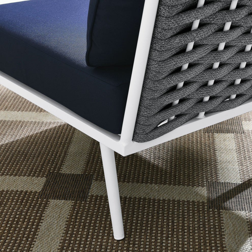 Lounge Corner Chair, Navy White, Aluminum, Modern, Outdoor Patio Hospitality