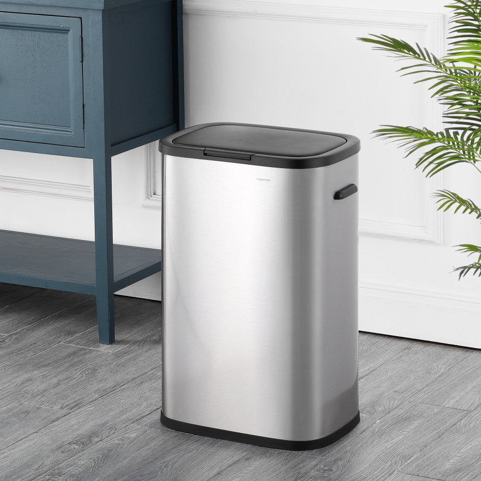 Tammi Kitchen 14.5-Gallon Slim Metal Push Button Trash Can, Silver