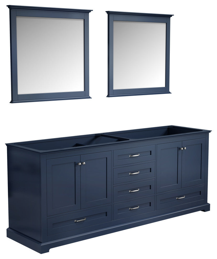 Dukes 80" Double Vanity, No Top and 30" Mirrors, Navy Blue