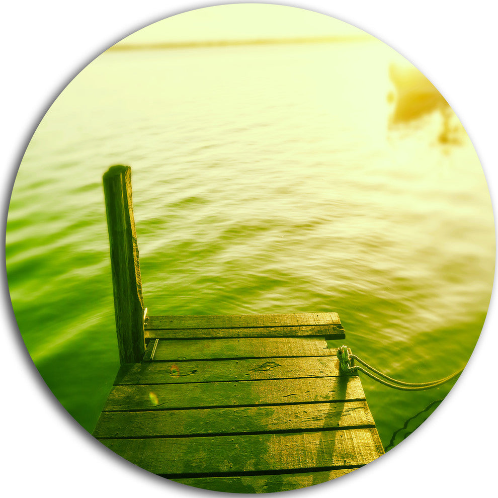 Wooden Boardwalk In Green Sea, Sea Bridge Round Wall Art, 23"