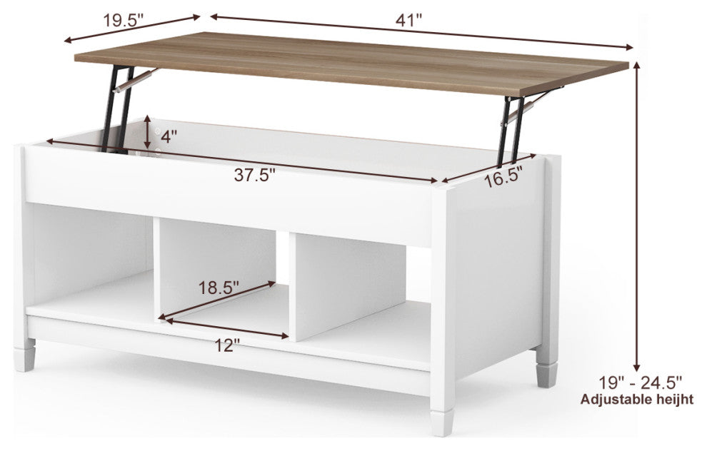Costway Lift Top Coffee Table w/ Hidden Compartment and Storage Shelves Modern