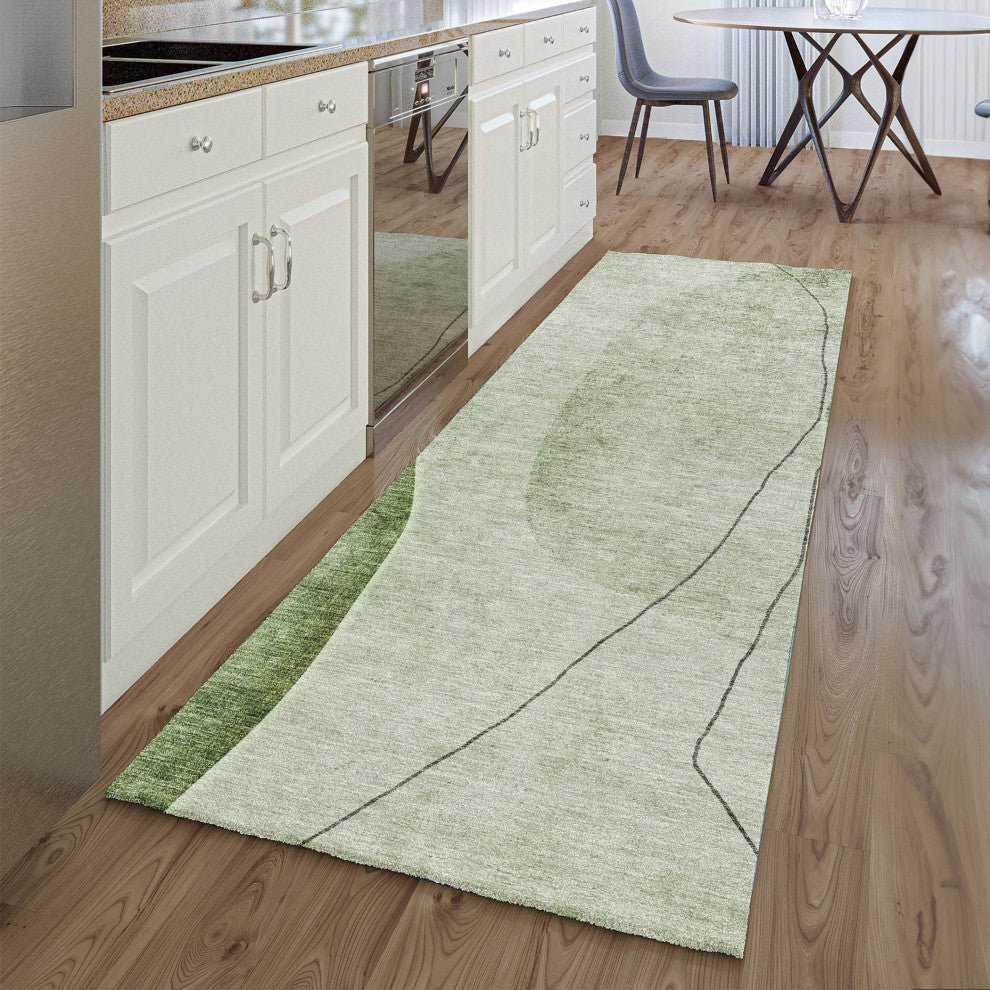 Premium Machine Washable Mayfield AMF696 Green 2'3" x 7'6" Runner Rug