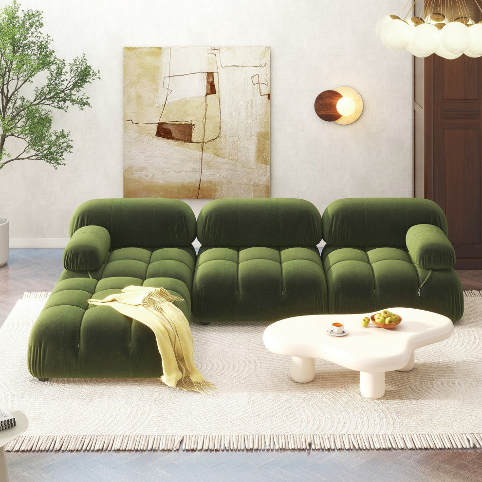 Marcel 36" Modular Tufted Square Cocktail Ottoman, Olive Green Performance Velvet