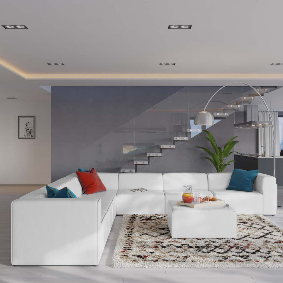 Sectional Sofa Set, Faux Vegan Leather, White, Modern, Living Lounge Hospitality