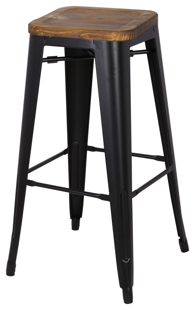 Highland Commercial Grade Stool with Wood Seat, Frosted Black, Set of 4