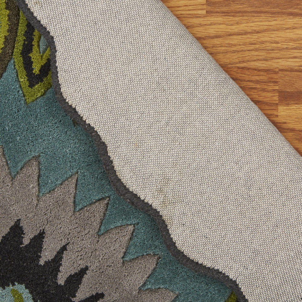 5" Round Green Peacock Feather Area Rug