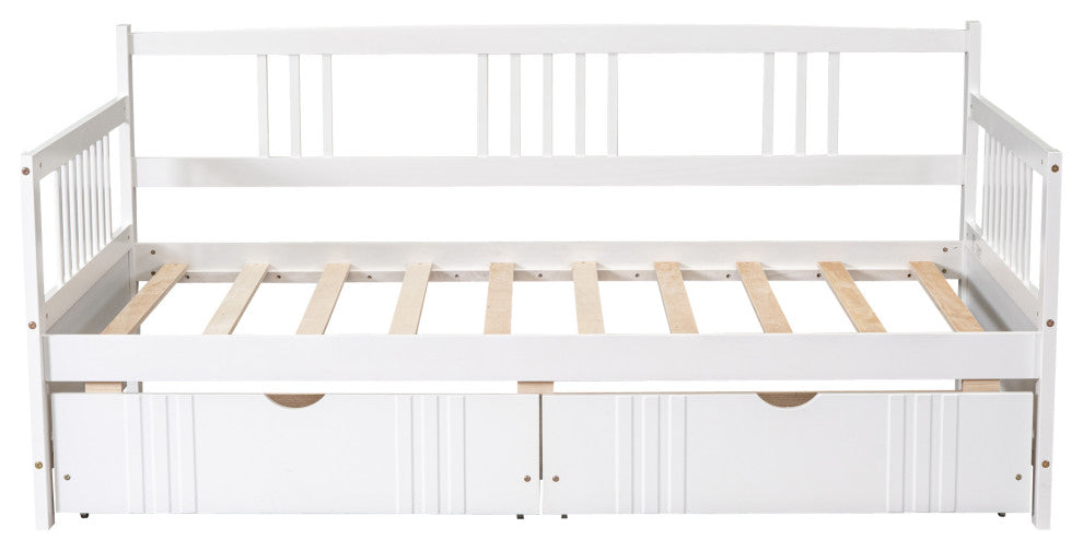 Gewnee Solid Wood Twin Size Daybed with Two Drawers in White