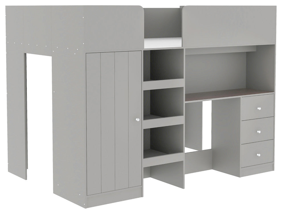 Gewnee Wood Full Size Loft Bed with Built-in Wardrobe