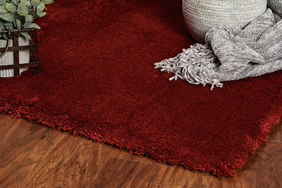 HomeRoots 8' x 11' Solid Red Shag Area Rug