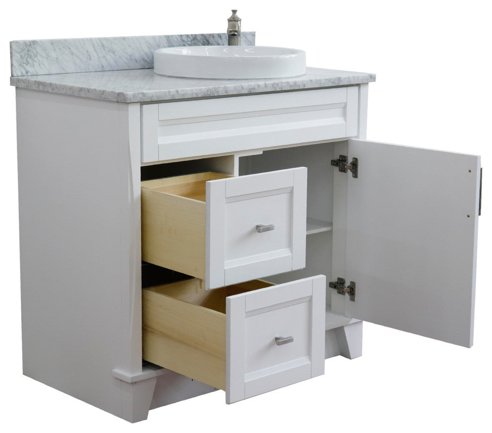37" Single Sink Vanity, White Finish Top With White Carrara Marble