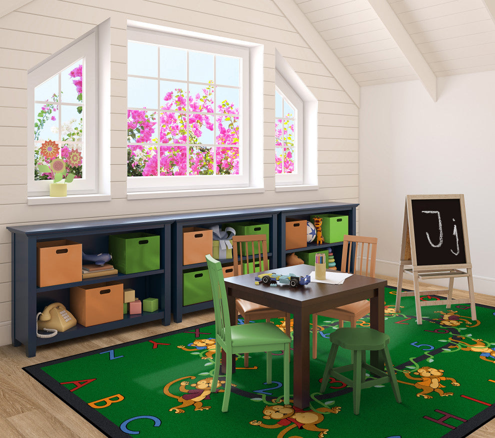 Kid Essentials Rug, Monkey Business, Green, 5'4"x7'8"