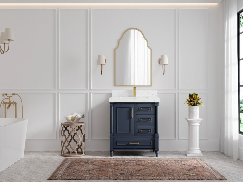Aberdeen 30 Single Sink Bath Vanity in Hale Navy Blue  2" Empira Quartz