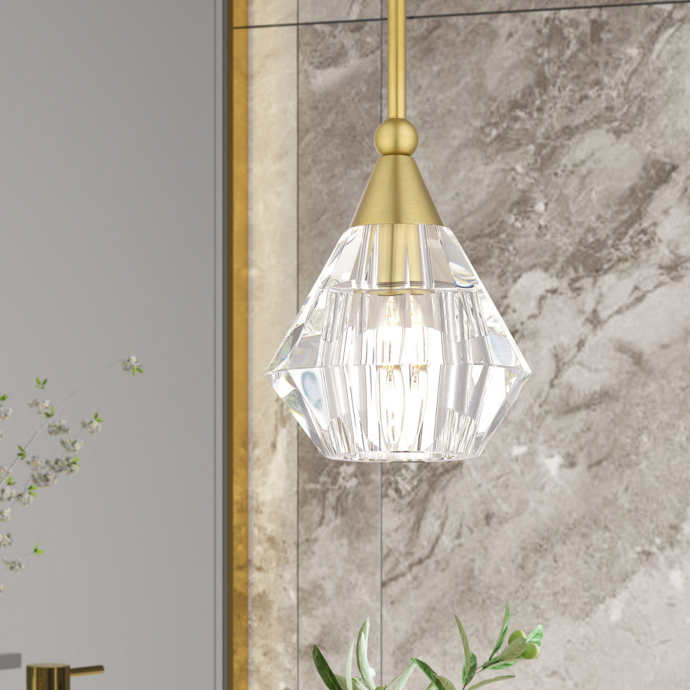 Brussels 1-Light Natural Brass Crystal Single Pendant