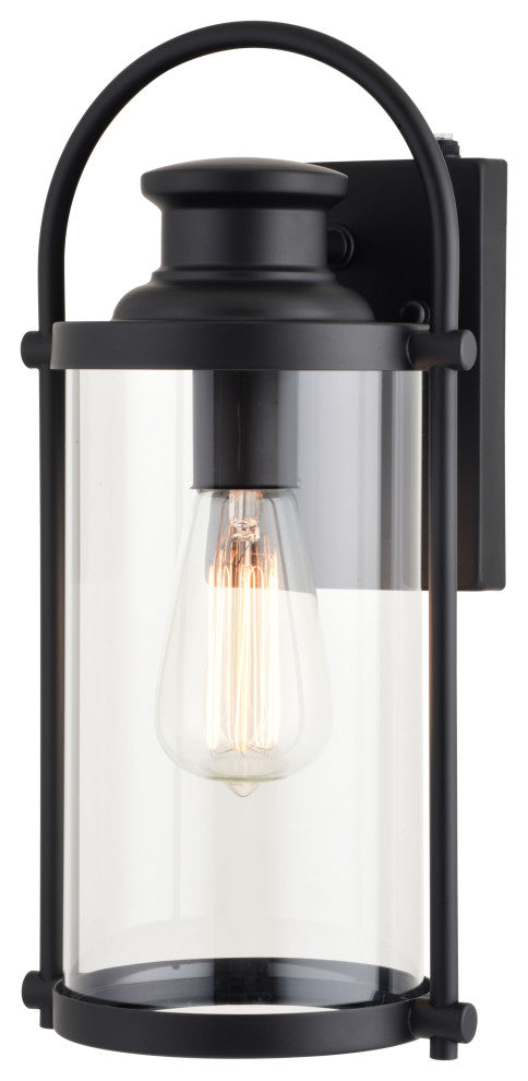 Winfield 1 Light Dusk to Dawn Matte Black Wall Lantern, 7"wx14.25"hx6.5"d