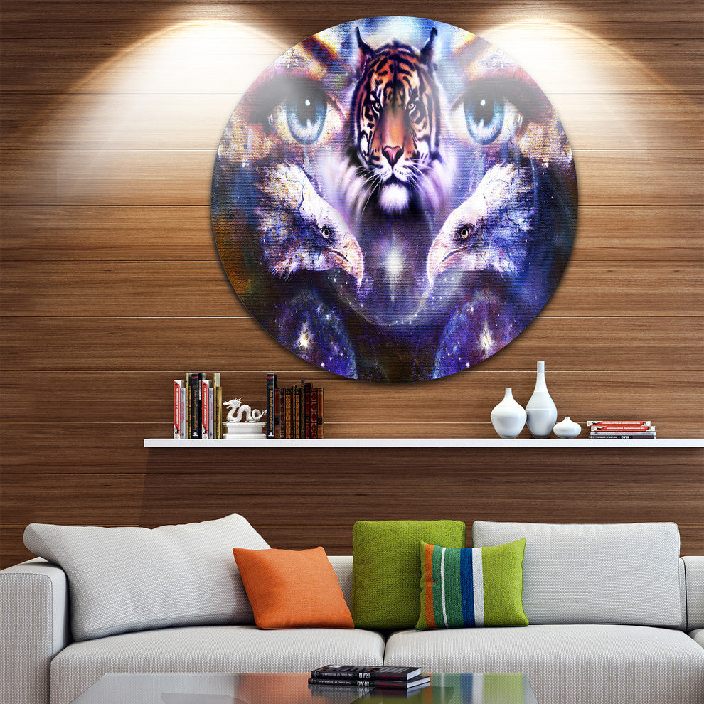 Tiger, Eagles And Woman Eyes Collage, Animal Disc Metal Wall Art, 11"