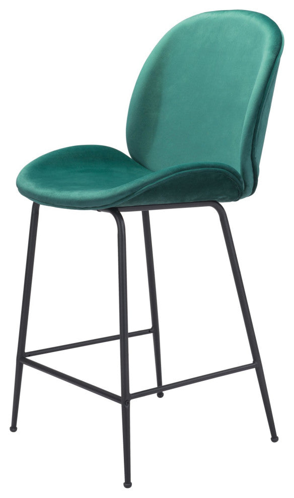 Counter Stool Chair, Steel Metal, Fabric, Green, Black, Bar Kitchen Cafe Bistro