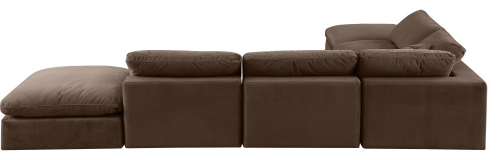 Comfy Upholstered L-Shaped Modular Sectional, Brown, 6-Piece: 3 Armless Chair, 1 Corner Chair, 2 Ottoman, Velvet
