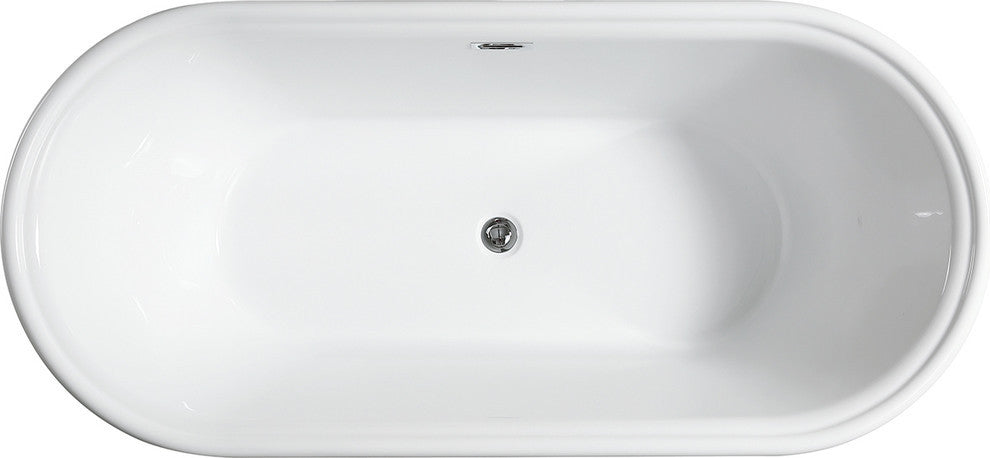 59" Freestanding Acrylic Bathtub, White/Classic Chrome