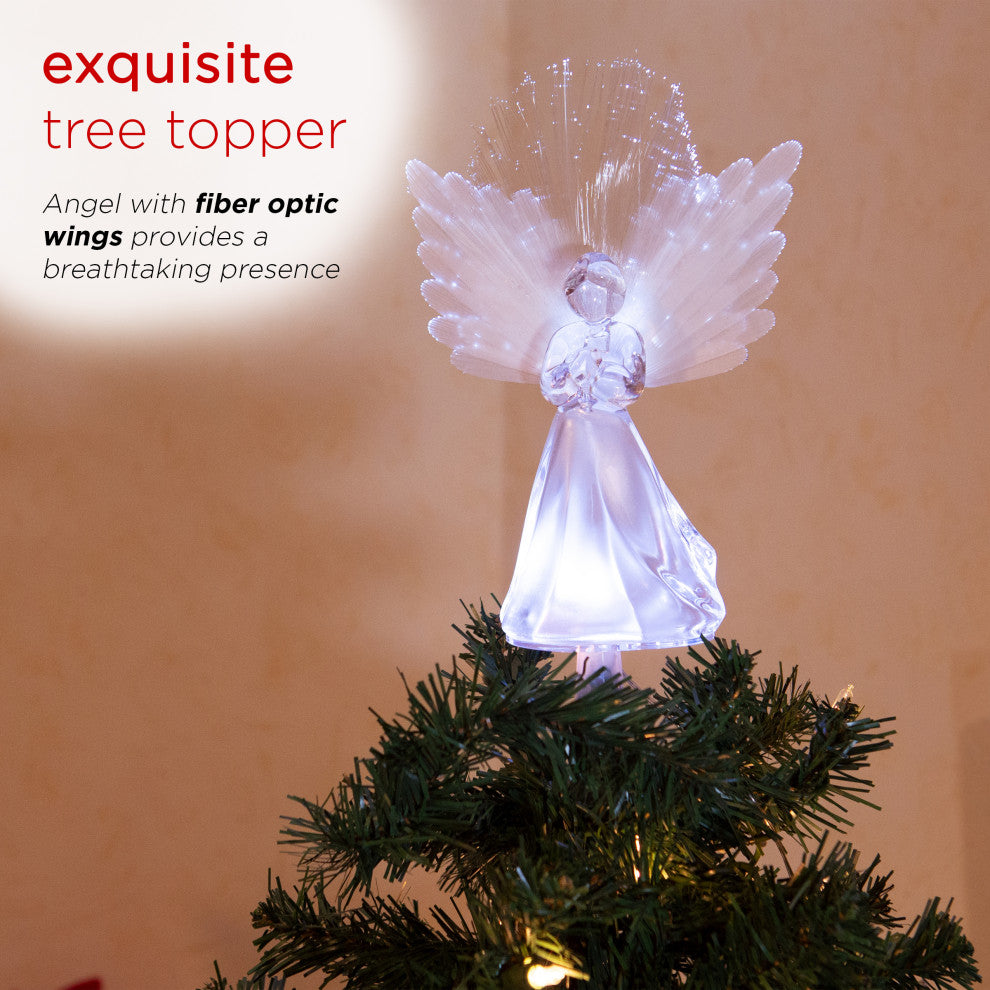 Angel Tree Topper with Fiber Optic Wings and LED Lights