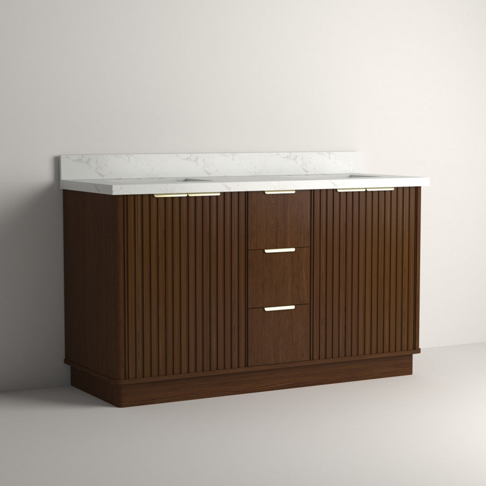 Kathryn Bathroom Vanity, Dark Oak, 60", Double Sink, Freestanding