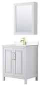 30"SGL Vanity White, Light-Vein Carrara Cult. Top, Sink, Med. Cabinet, Gold Trim