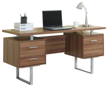 Computer Desk Home Office Laptop Storage Drawers 60"L Work Metal Walnut