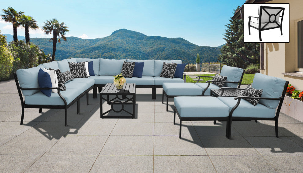 kathy ireland Madison Ave. 13 Piece Aluminum Patio Furniture Set 13a, Tranquil