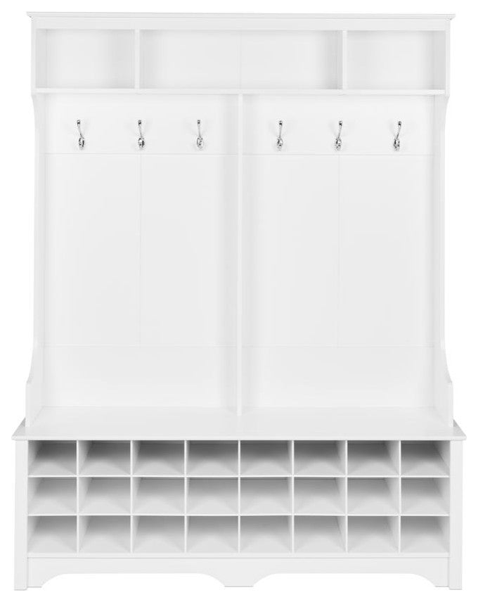 60 Wide Hall Tree with 24 Shoe Cubbies, White