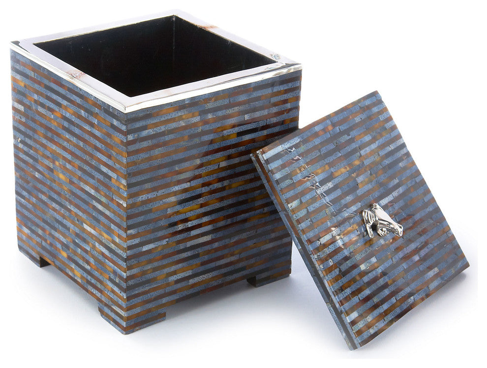 7" Lidded Box, Laminated Blue Coral, Pen Shell, and Sterling Silver