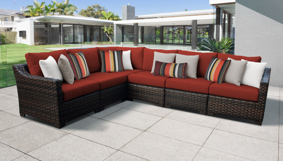 kathy ireland River Brook 6 Piece Wicker Patio Furniture Set, Cinnamon