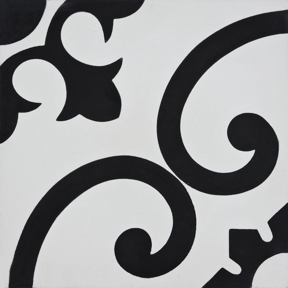8"x8" Orika Handmade Cement Tile, White/Black, Set of 12