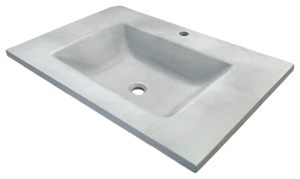 31" Single Concrete Rectangular Sink Top with Rectangle Sink, Light Gray