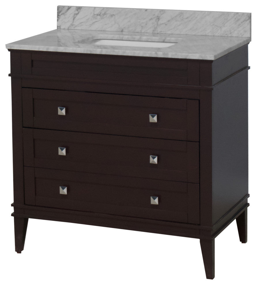 Eleanor 36" Bathroom Vanity, Chocolate, Carrara Marble