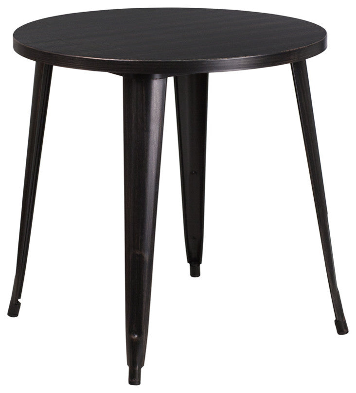 Commercial Grade 30" Round Black-Antique Gold Metal Indoor-Outdoor Table