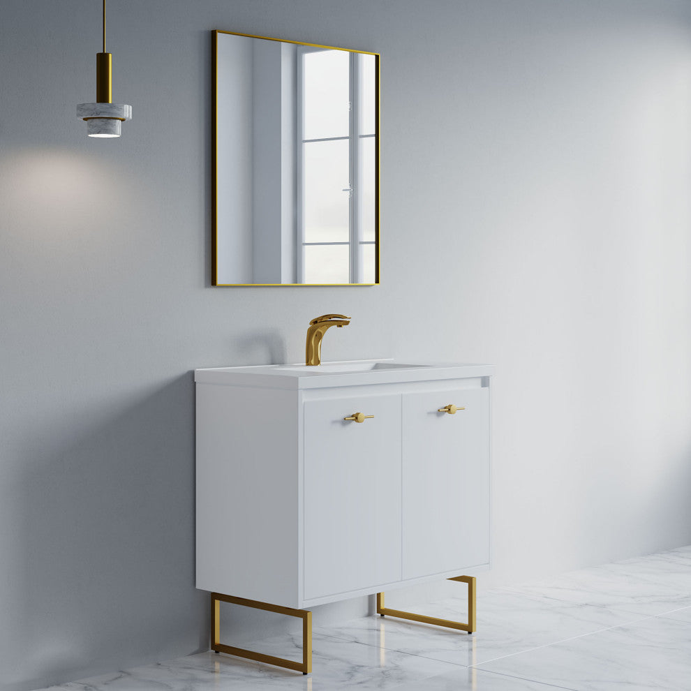 Dello 36" Single Bathroom Vanity Set With Rectangle Legs, White