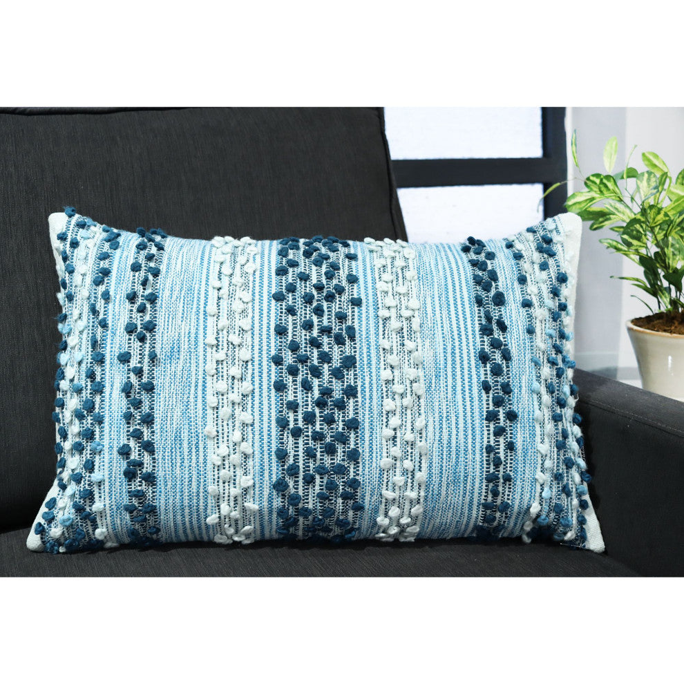 Blue Hand-Woven Hearthstone Throw Pillow, 16" x 26"