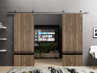 Sturdy Double Barn Door 56 x 84 with | Planum 0012 Walnut with  | 13FT